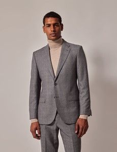 Grey & Brown Check Italian Flannel Wool Tailored Fit Suit - 1913 Collection-preview2