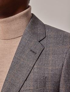 Grey & Brown Check Italian Flannel Wool Tailored Fit Suit - 1913 Collection-preview1