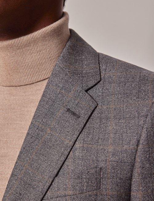 Grey & Brown Check Italian Flannel Wool Tailored Fit Suit - 1913 Collection-preview