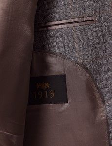 Grey & Brown Check Italian Flannel Wool Tailored Fit Suit - 1913 Collection-preview4