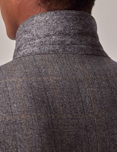 Grey & Brown Check Italian Flannel Wool Tailored Fit Suit - 1913 Collection-preview6