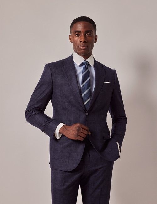 Blue Tonal Check Tailored Flannel Suit Jacket - 1913 Collection