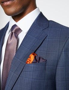 Men's Blue Tonal Check Tailored Fit Italian Suit Jacket - 1913 Collection-preview1