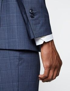 Men's Blue Tonal Check Tailored Fit Italian Suit Jacket - 1913 Collection-preview4