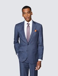 Men's Blue Tonal Check Tailored Fit Italian Suit Jacket - 1913 Collection