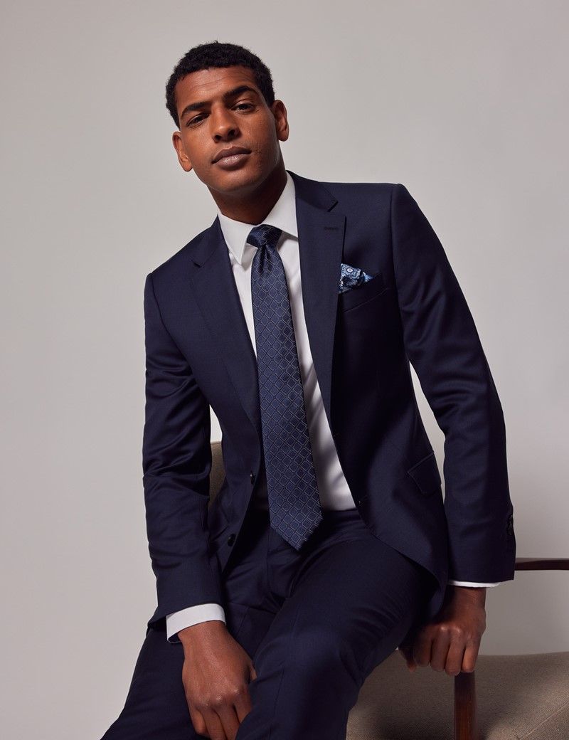 Hawes Curtis Navy Tonal Plaid Slim Suit Jacket