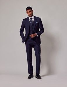 Navy Tonal Plaid 3 Piece Slim Suit