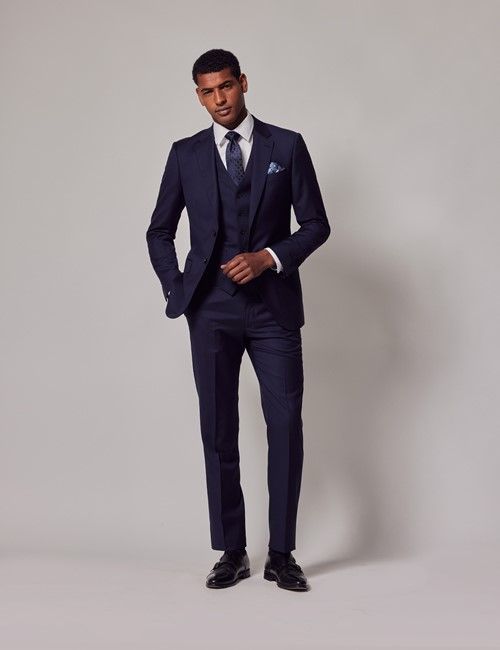 Slim Fit Navy Tonal Plaid Suit