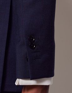 Navy & Red Prince of Wales Check Slim Suit Jacket-preview4