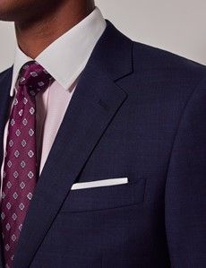 Navy & Red Prince of Wales Check Slim Suit Jacket-preview1