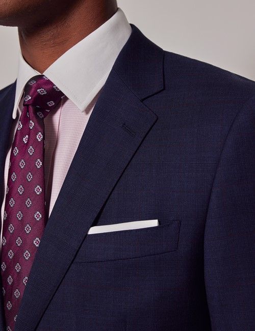 Navy & Red Prince of Wales Check Slim Suit Jacket-preview