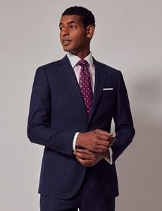 Navy & Red Prince of Wales Check Slim Suit Jacket-preview3