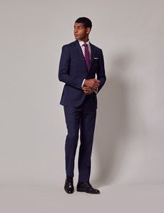 Navy & Red Prince of Wales Check Slim Suit Jacket-preview9