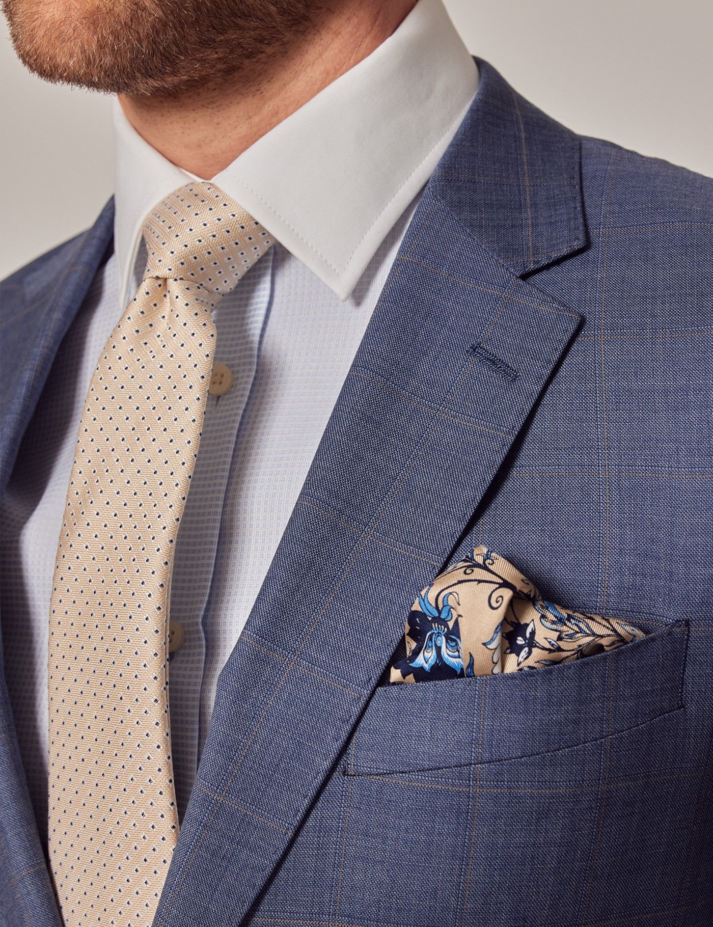 Blue & Brown Tonal Check Wool Slim Fit Jacket-preview