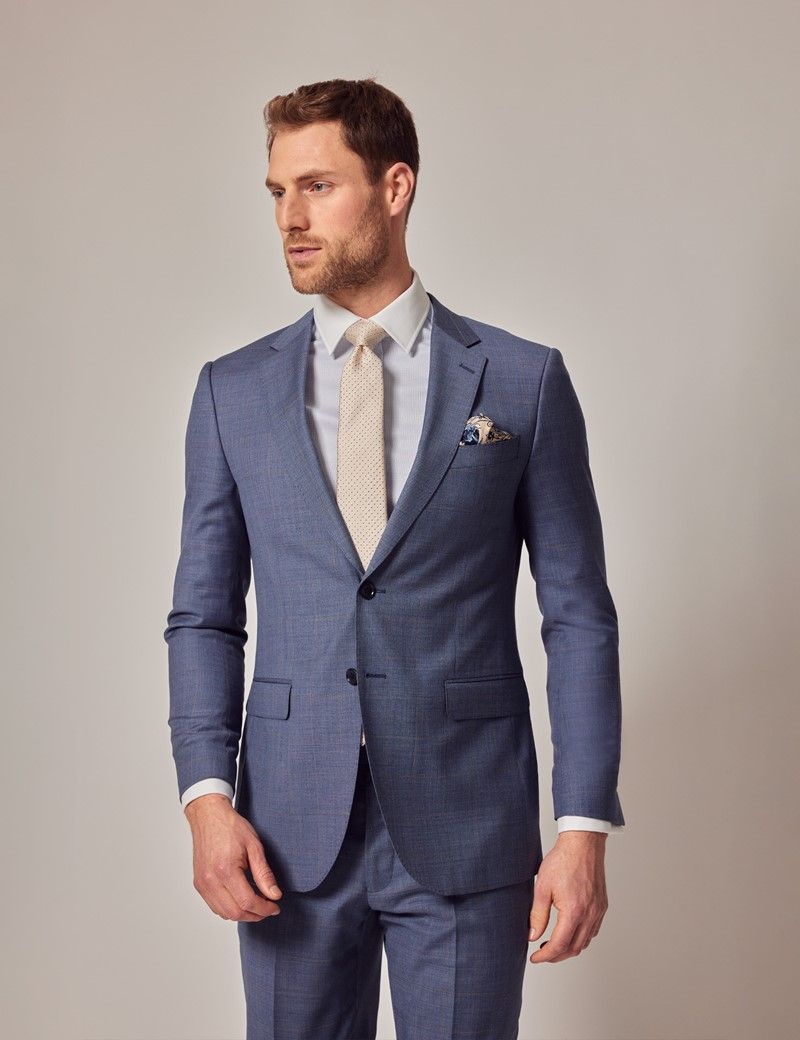 Blue & Brown Windowpane Check 2 Piece Slim Suit 