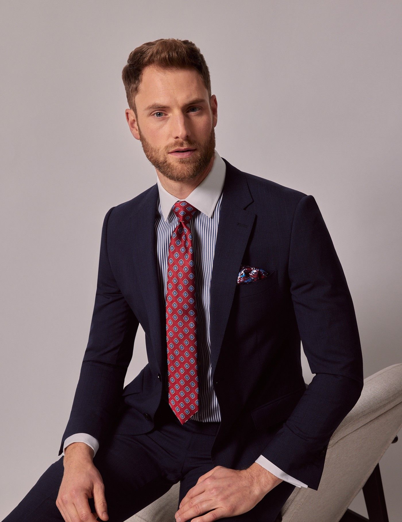 Men's Navy Check Slim Suit Jacket | Hawes & Curtis