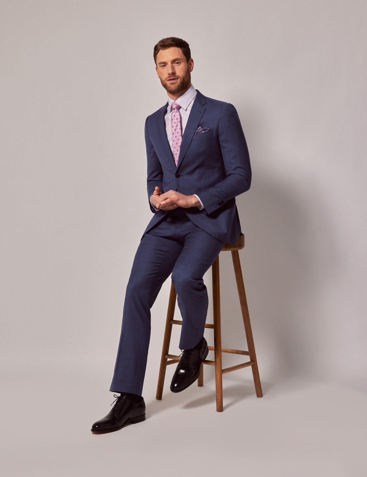 Men's Blue & Brown Windowpane Check Slim Suit | Hawes & Curtis