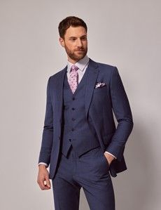 Blue & Brown Windowpane Check 3 Piece Slim Suit-preview2
