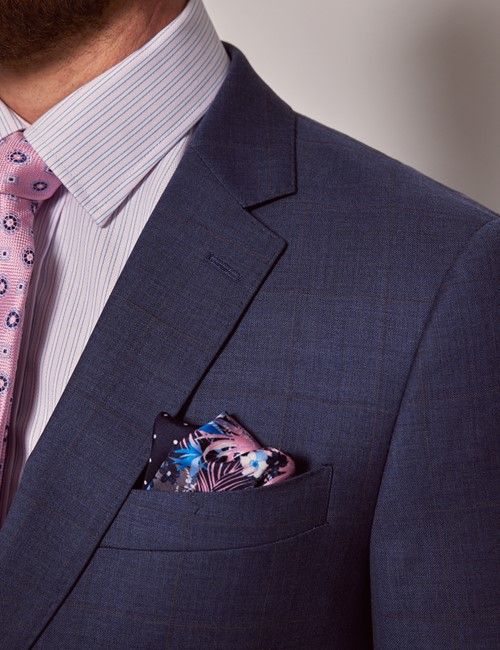 Blue & Brown Windowpane Check 3 Piece Slim Suit-preview