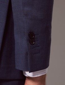Blue & Brown Windowpane Check 3 Piece Slim Suit-preview4