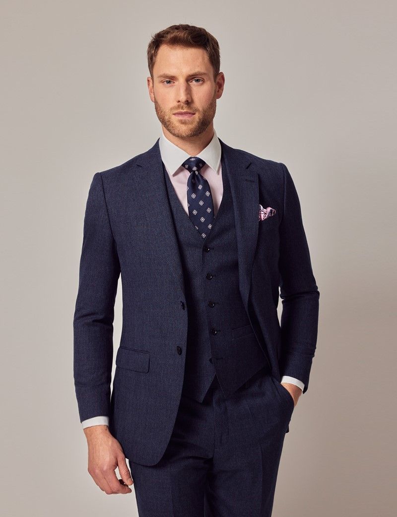 100% Wool Prince of Wales Check Men's 3 Piece Slim Fit Suit in Blue ...