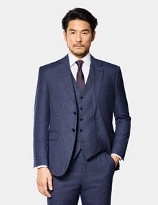 Slim Fit Blue & Red Prince of Wales Check Suit