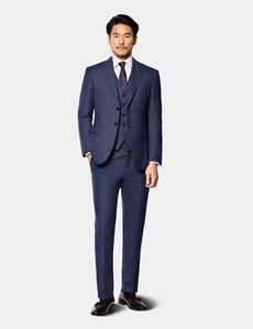 Slim Fit Blue & Red Prince of Wales Check Suit