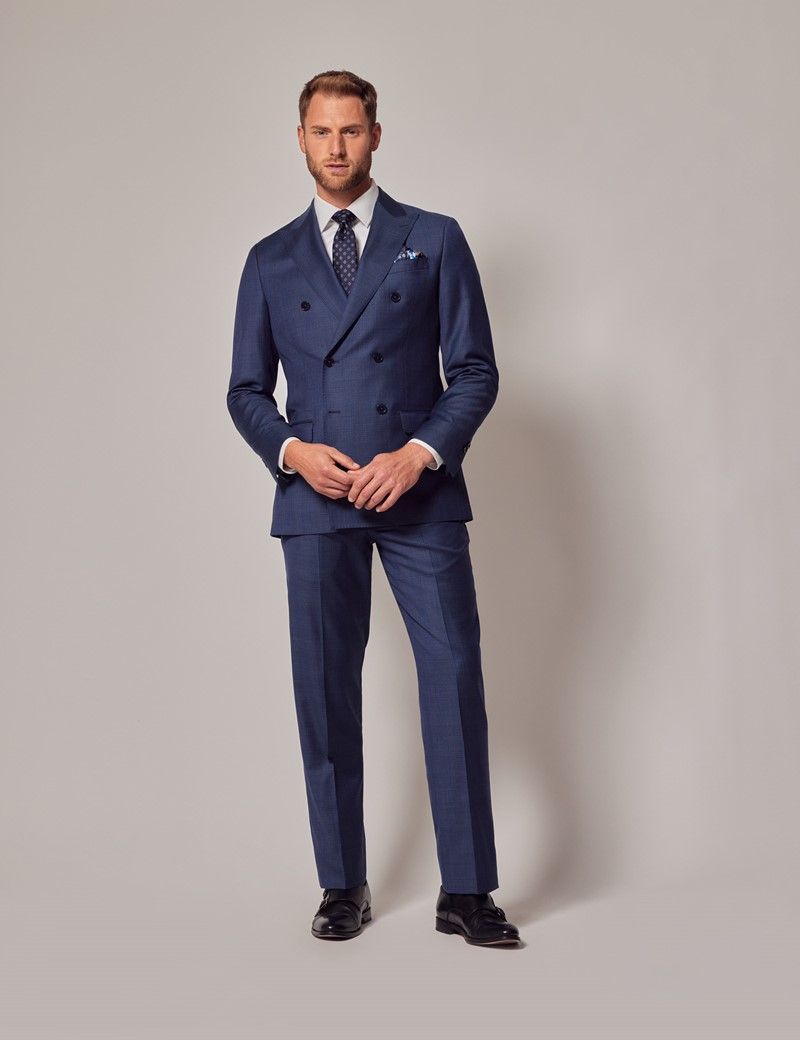 Men's Indigo Tonal Check Double Breasted Tailored Suit - 1913 Collection