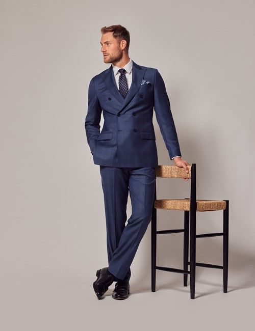 Men's Extra Fine Classic Double Breasted Suit Cobalt ~ Indigo ~ Bright Blue