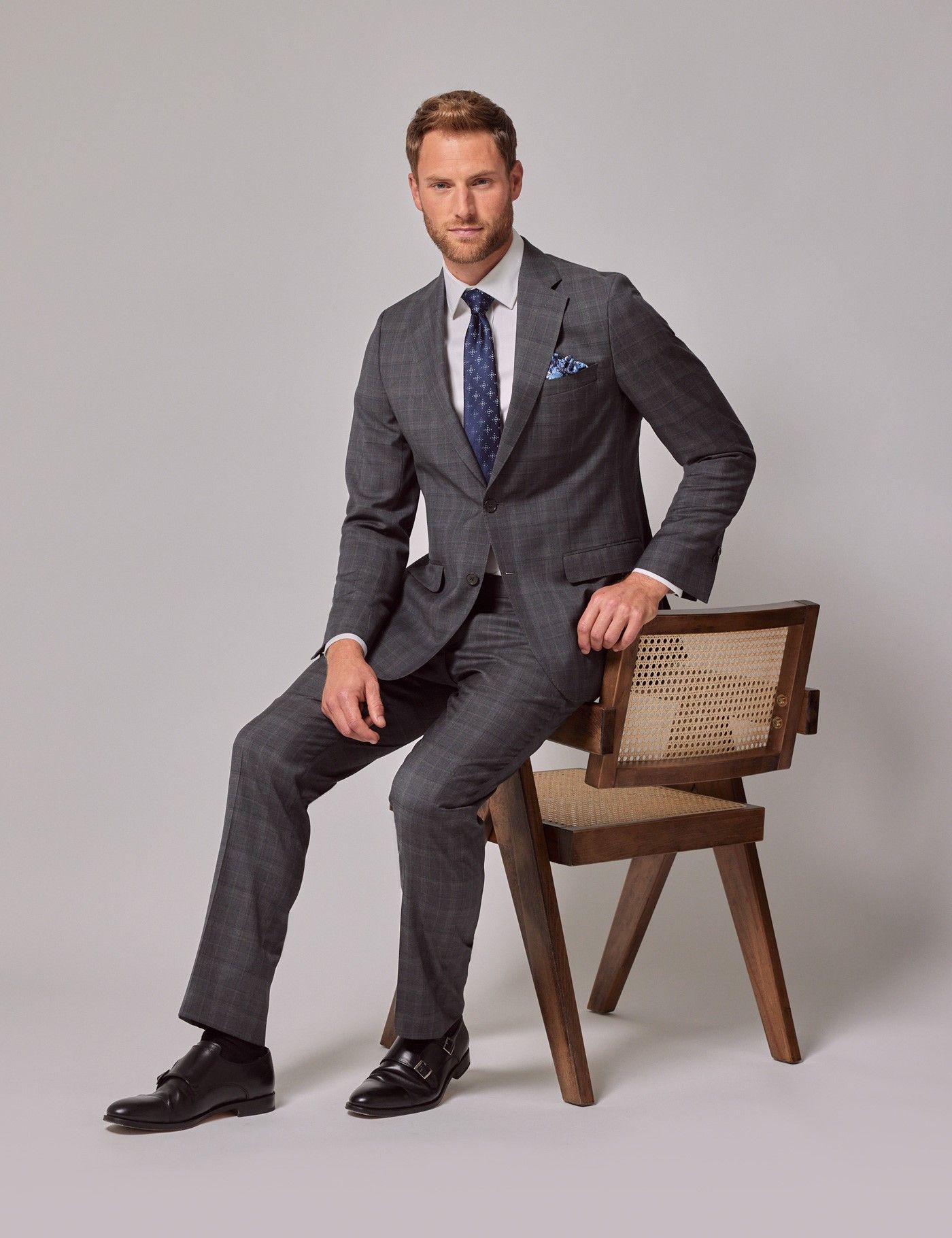 Men's Charcoal Check Double Breasted Tailored Suit - 1913 Collection ...