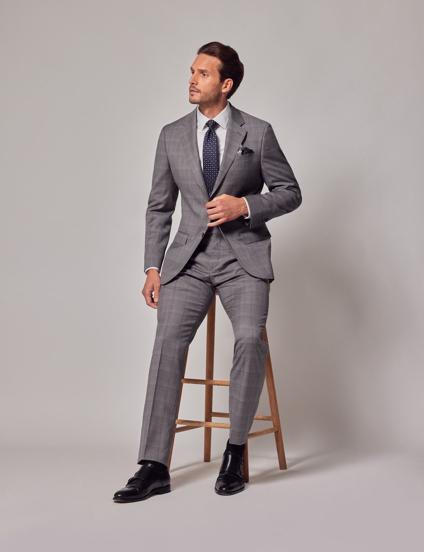 Men's Grey Check Tailored Fit 2 Piece Suit - 1913 Collection