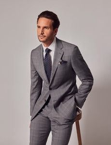 Men's Grey Check Tailored Fit 2 Piece Suit - 1913 Collection