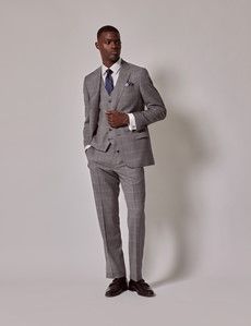 Mid Grey Plaid 3 Piece Tailored Italian Suit - 1913 Collection