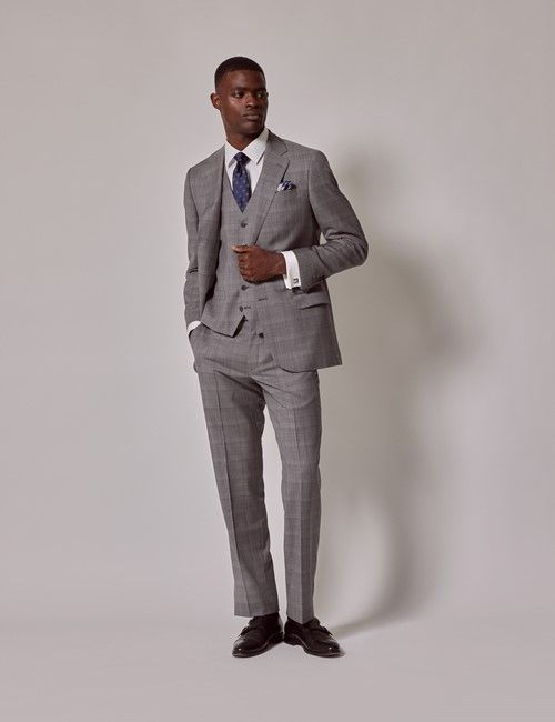 Mid Grey Plaid 3 Piece Tailored Italian Suit - 1913 Collection
