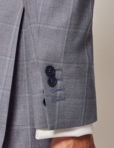 Light Blue Tonal Windowpane Plaid Tailored Fit Suit Jacket - 1913 Collection-preview4
