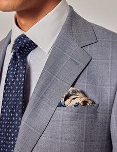 Light Blue Tonal Windowpane Plaid Tailored Fit Suit Jacket - 1913 Collection-preview1