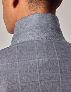 Light Blue Tonal Windowpane Plaid Tailored Fit Suit Jacket - 1913 Collection-preview5