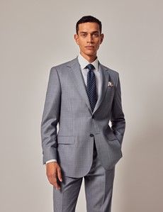 Light Blue Tonal Windowpane Plaid Tailored Fit Suit Jacket - 1913 Collection