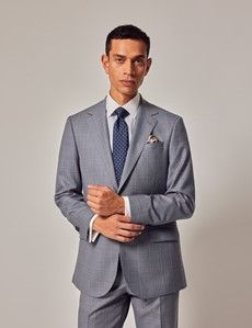 Light Blue Tonal Windowpane Plaid Tailored Fit Suit Jacket - 1913 Collection-preview6