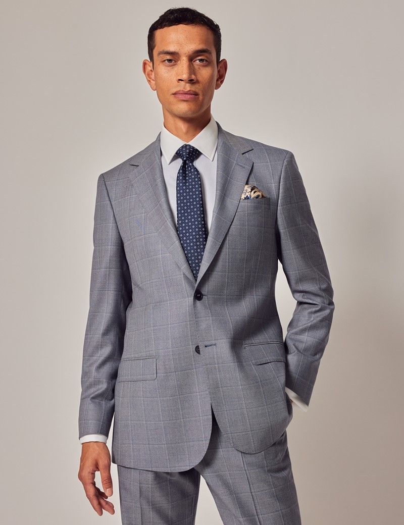 Men's Light Blue Tonal Windowpane Plaid Tailored Fit Suit - 1913 Collection