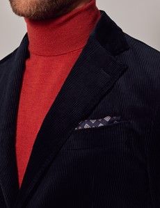 Navy Corduroy Cotton Slim Fit Suit - 1913 Collection-preview1