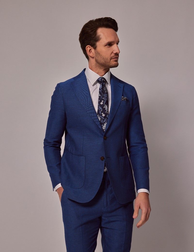 Men's Royal Blue Italian Cotton-Linen Slim Fit Suit Jacket - 1913 ...