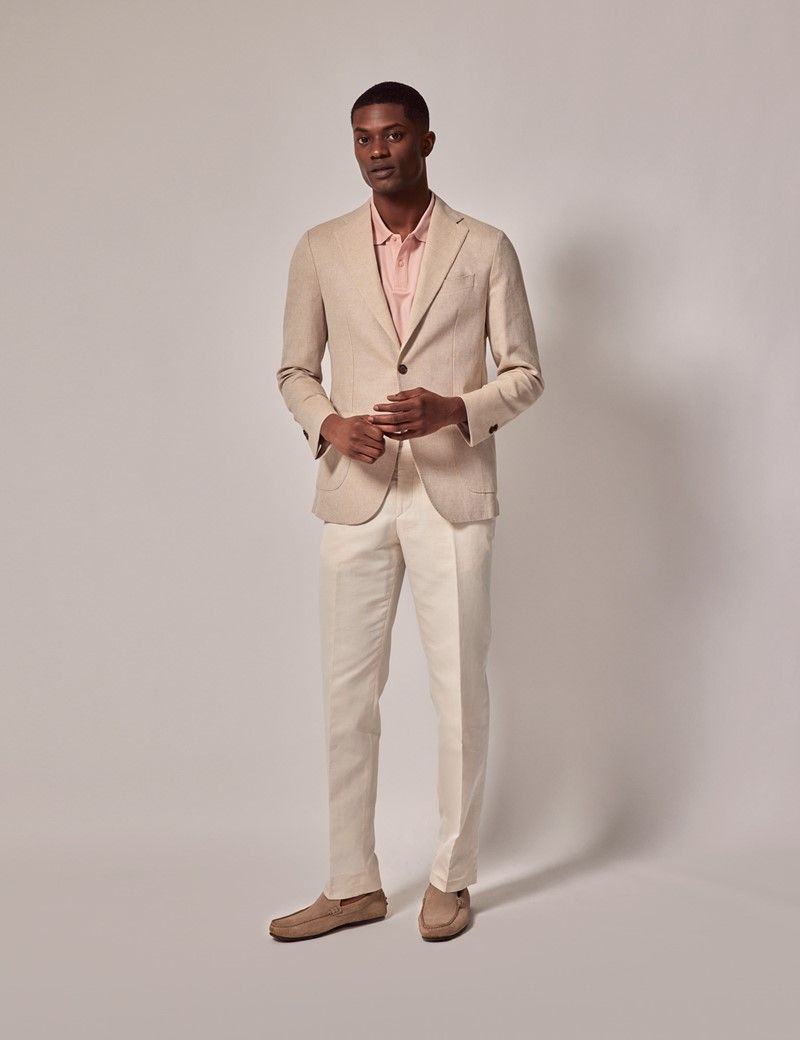 Men's Stone Italian Cotton-Linen Slim Fit Suit Jacket - 1913 Collection
