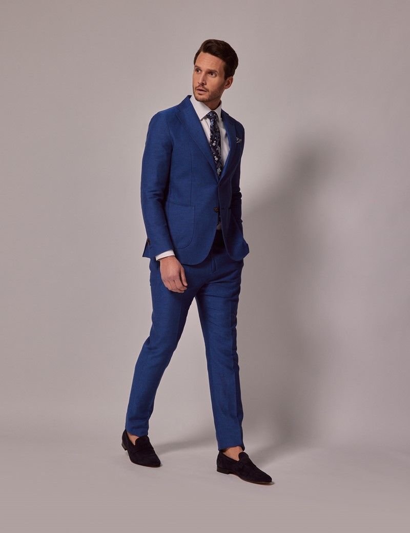 Royal Blue Italian Cotton Linen Slim Suit - 1913 Collection 