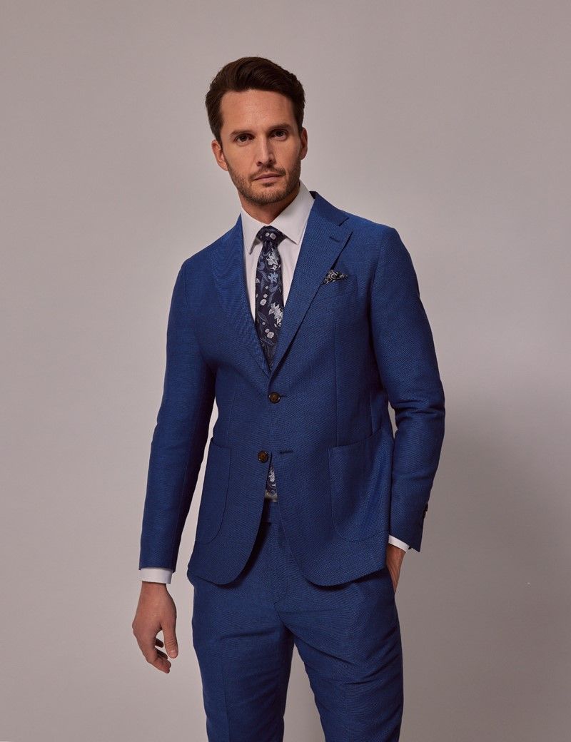 Royal Blue Italian Cotton Linen Slim Suit - 1913 Collection | Hawes ...