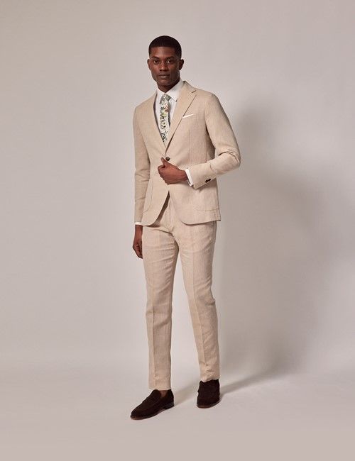 Stone Italian Cotton-Linen Slim Fit Suit - 1913 Collection