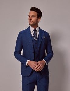 Men’s Royal Blue 3 Piece Italian Cotton Linen Slim Fit Suit - 1913 ...