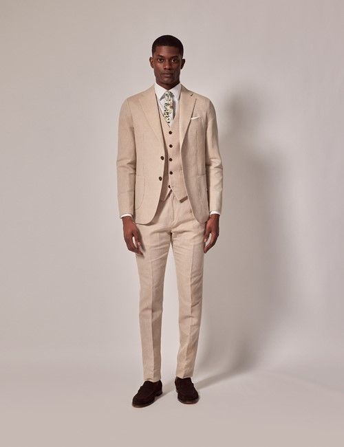 Stone 3 Piece Cotton Linen Slim Italian Suit - 1913 Collection