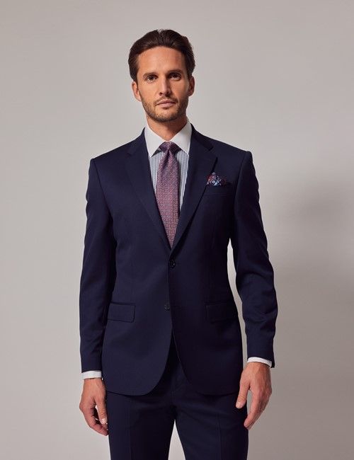 Dark Blue Twill Tailored Italian Suit Jacket - 1913 Collection
