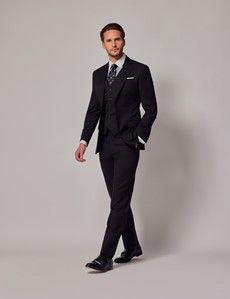 Black Twill Weave 3 Piece Italian Tailored Suit - 1913 Collection